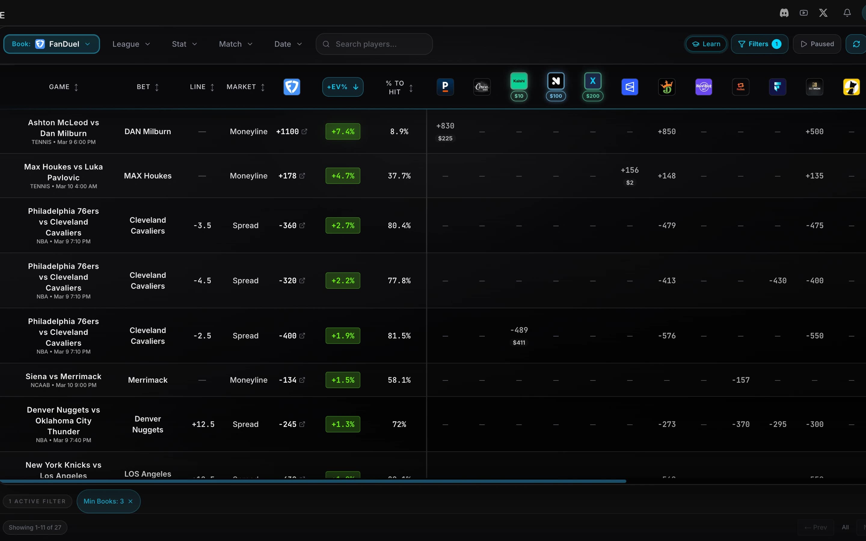 Upside Betting Dashboard